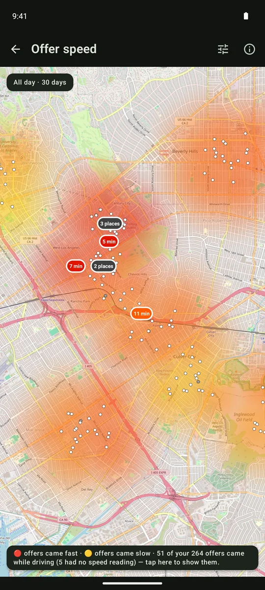 Offer speed map showing recorded waits by location