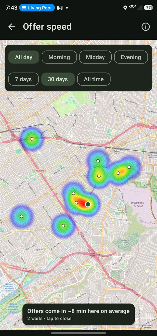 Offer speed map showing where offers come fast